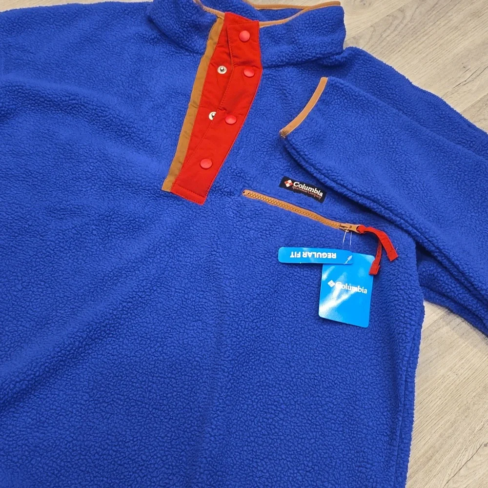 Columbia Blue Red Tan Pullover MENS XL Helvetia Snap Sweatshirt NEW Fleece - Picture 5 of 5